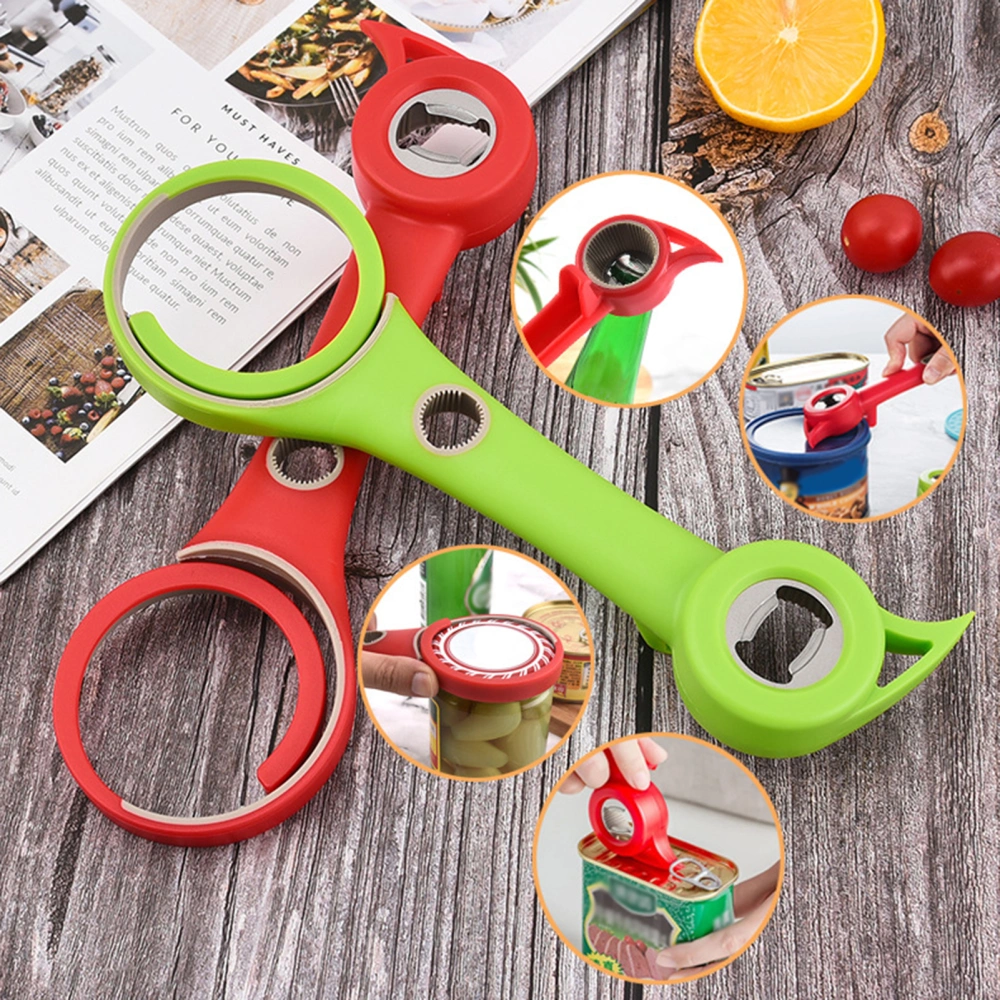 Bottle Opener High Hardness Reusable Ergonomic Handle Comfortable Grip Multifunctional Save Labor Stainless-Steel 6-in-1 Manual Opener Can Jar Remover Tool Kitchen Supplies