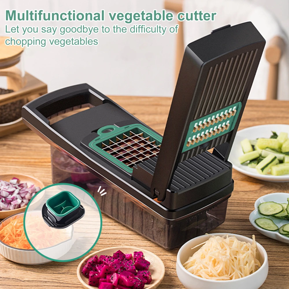 1 Set Detachable Manual Vegetable Chopper with Container Hand Protector Drain Basket Multifunctional Food Cutter with 8 Blades Kitchen Gadgets