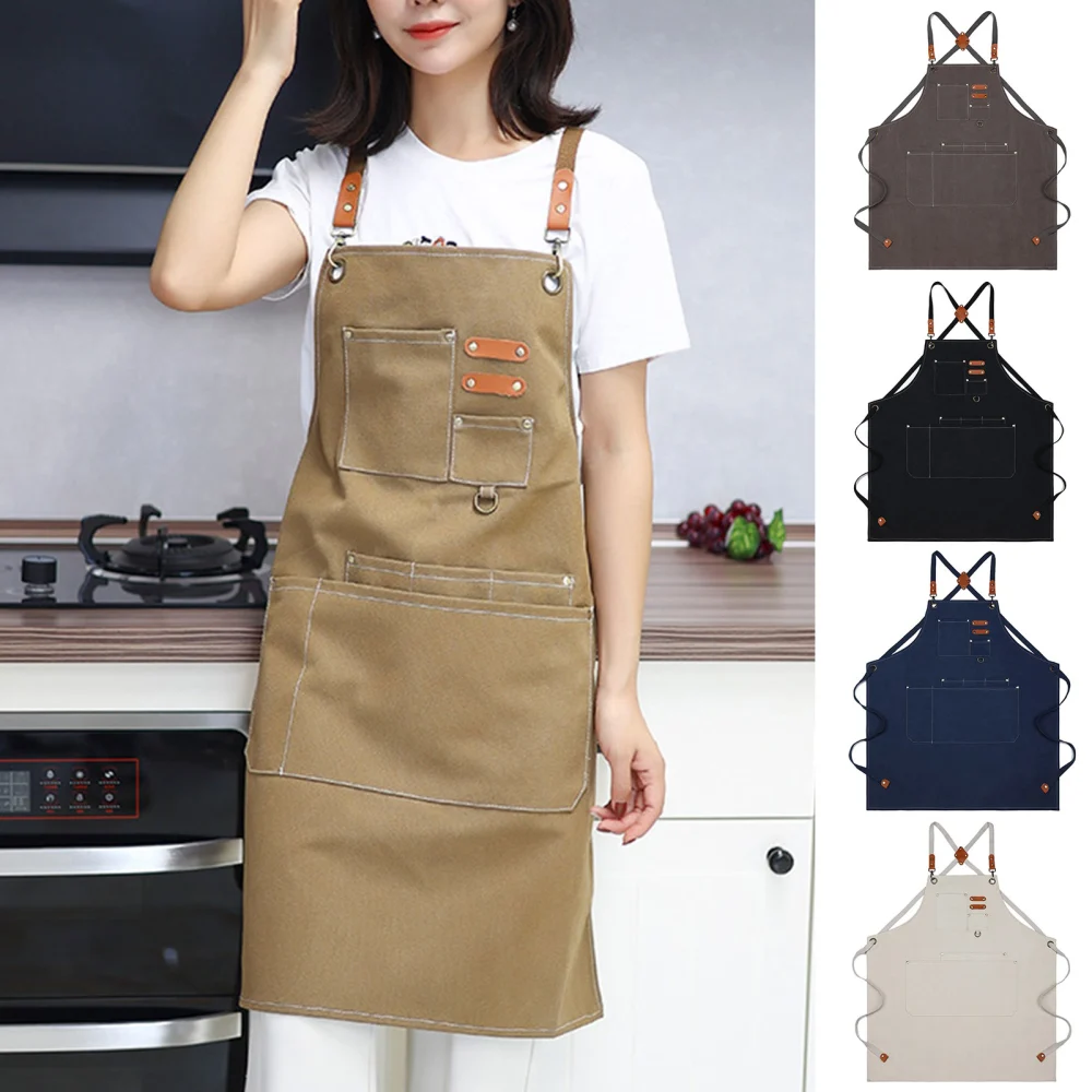 Cooking Apron Waterproof Adjustable Canvas Women Men Breathable Kitchen Apron Chef Workwear Daily Use