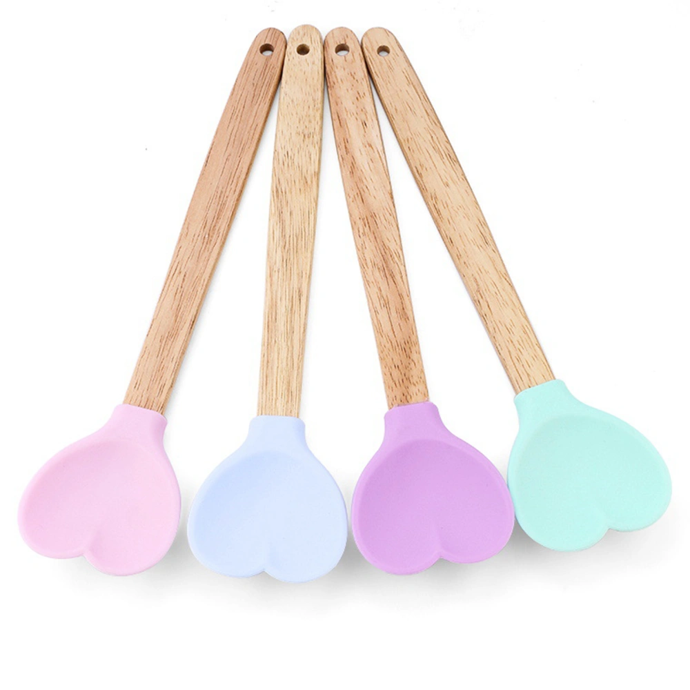 Soup Spoon Hanging Hole Silicone Solid Color Heart-Shaped Dessert Stirring Spoon Kitchen Gadget