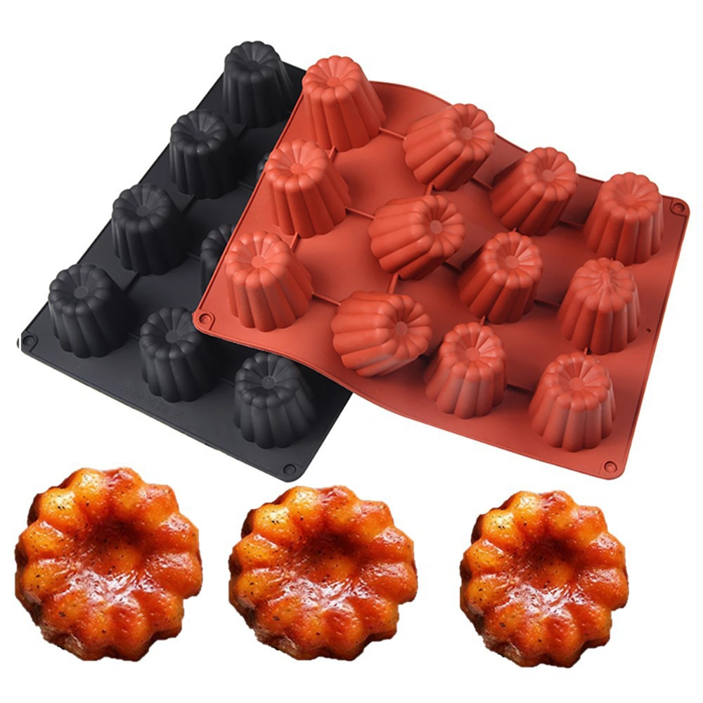 Silicone Mold 12 Cavity Food Grade Heat-resistant Non-stick Reusable Decorative DIY Canneles Cake Mold Muffin Cupcake Baking Tray Bakery Supplies