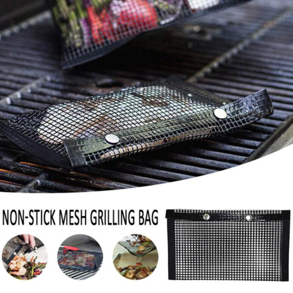 2 Pcs Grilling Bags Non-Stick High Temperature Resistant Securing Buttons Reusable Hollow Out Cooking Easy Cleaning Outdoor Picnic BBQ Pouches Kitchen Tool