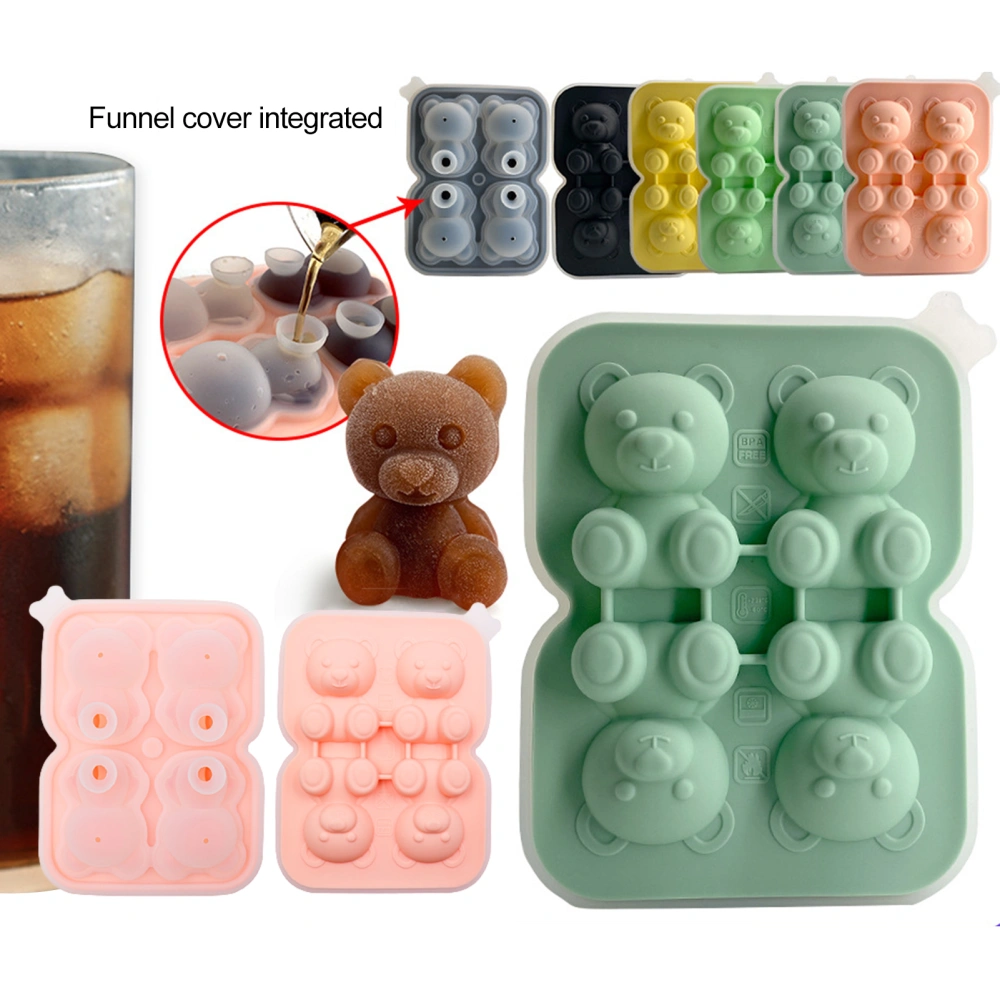 Ice Cube Tray Food Grade Reusable Flexible Creative Shape Non-stick Multipurpose BPA Free 4 Grids Cartoon Bear Whiskey Ice Cube Mold Kitchen Supplies