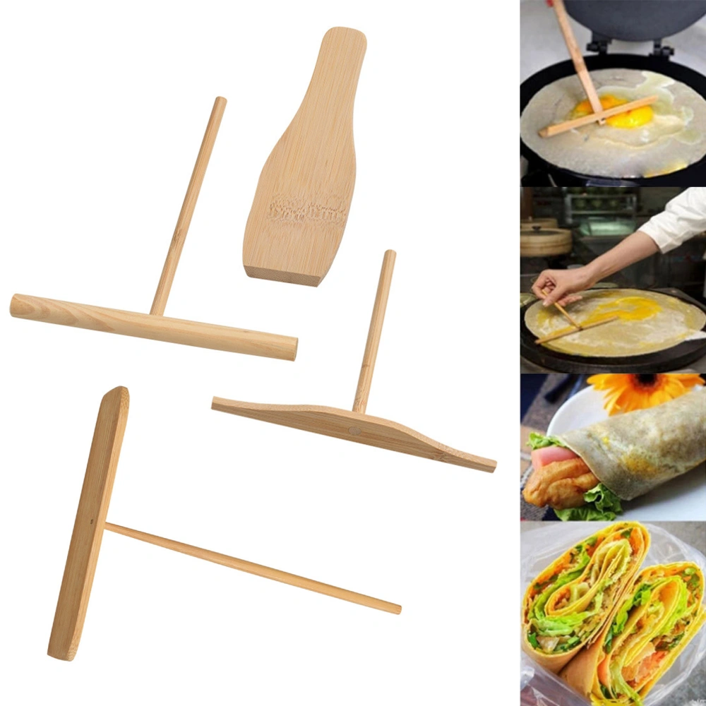 1/1 Set Crepe Spreader Heat-resistant Burr-free Non-stick Time-saving Scratch Resistant Bamboo Dragonfly Egg Pie Scraper Home Supply