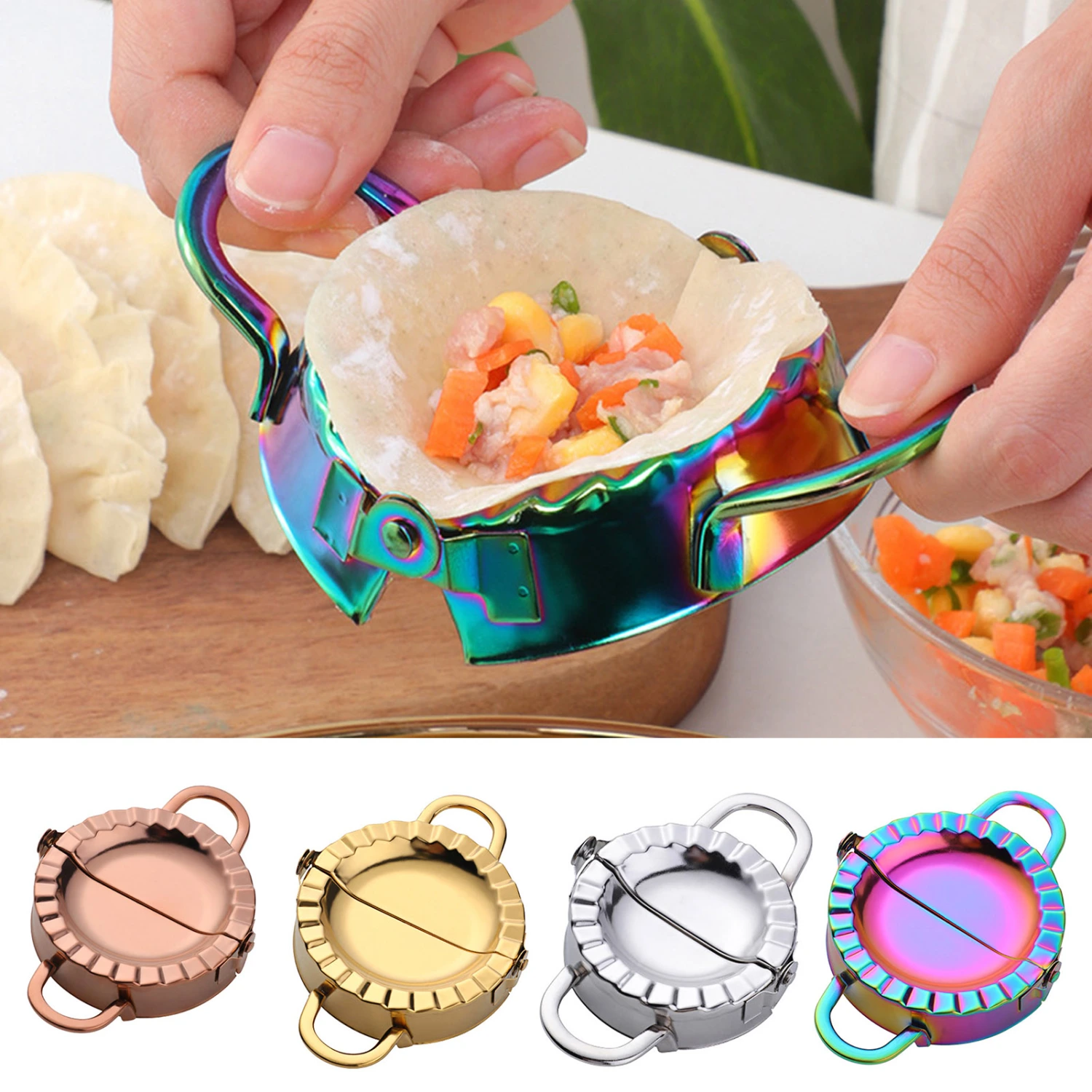Dumpling Skin Press Anti-Rust Easy to Clean Not Easily Deformed Manual Simple Operation Wrapping Multicolor Stainless Steel Dumpling Maker Home Supply