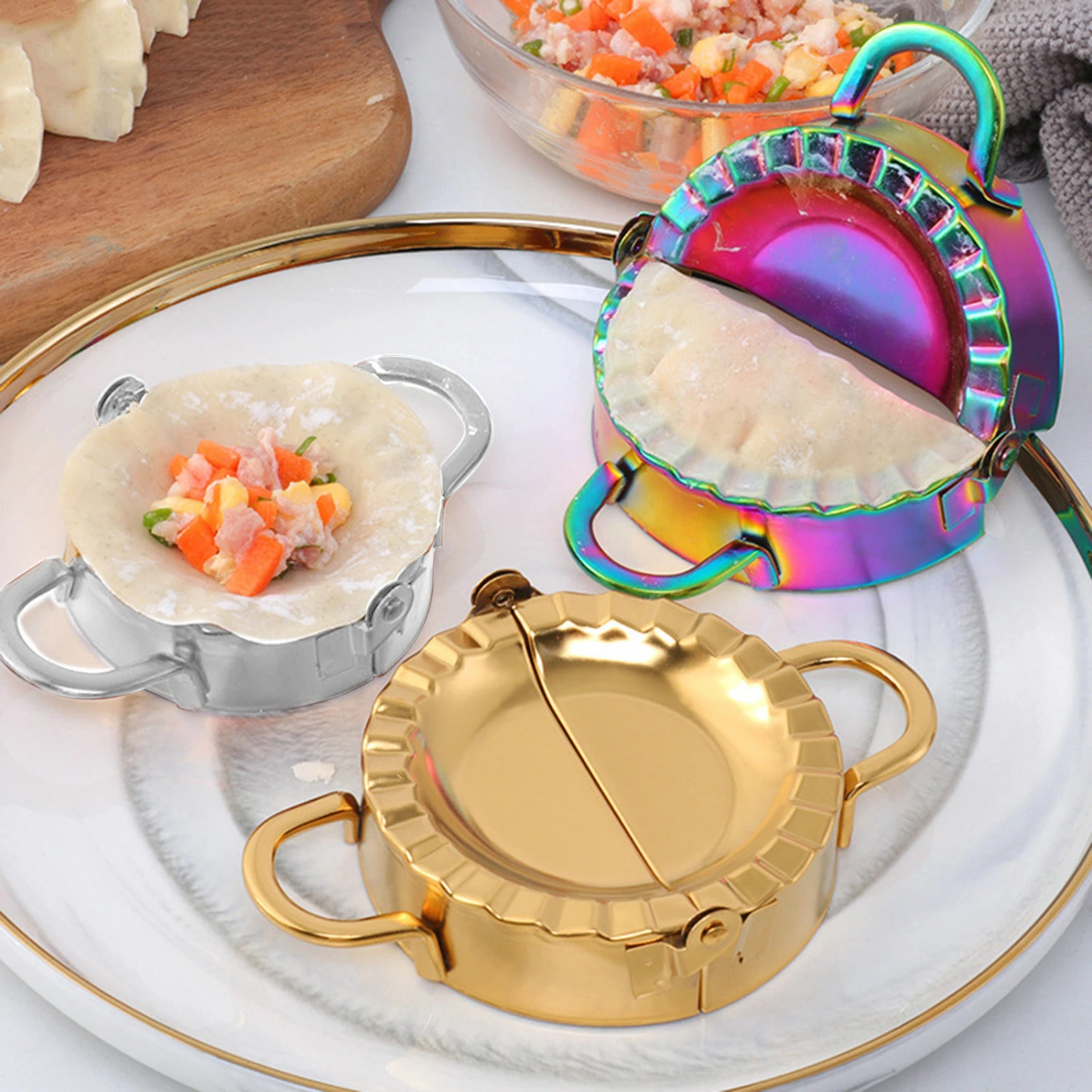 Dumpling Skin Press Anti-Rust Easy to Clean Not Easily Deformed Manual Simple Operation Wrapping Multicolor Stainless Steel Dumpling Maker Home Supply