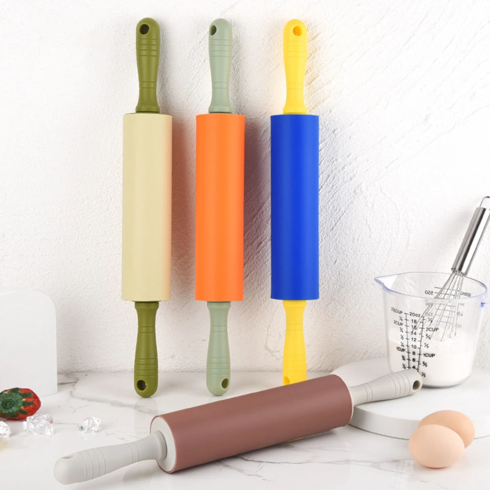 Patchwork Color Hanging Hole Ergonomic Rolling Pin Non-Stick Silicone Pastry Dough Flour Roller Kitchen Supplies