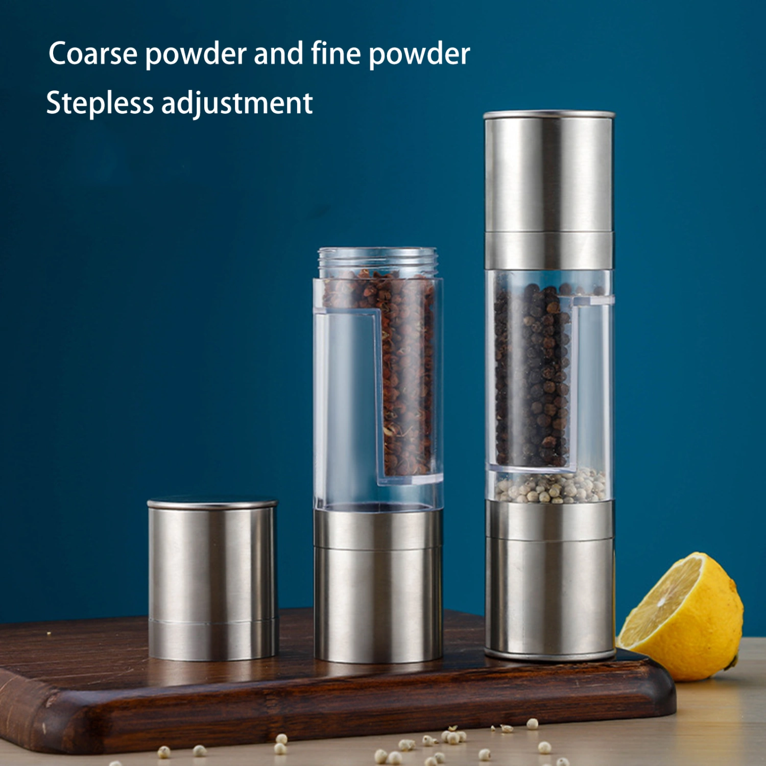 Pepper Grinder 2-in-1 Adjustable Coarseness Stainless Steel Manual Salt Pepper Spice Mill Home Supply