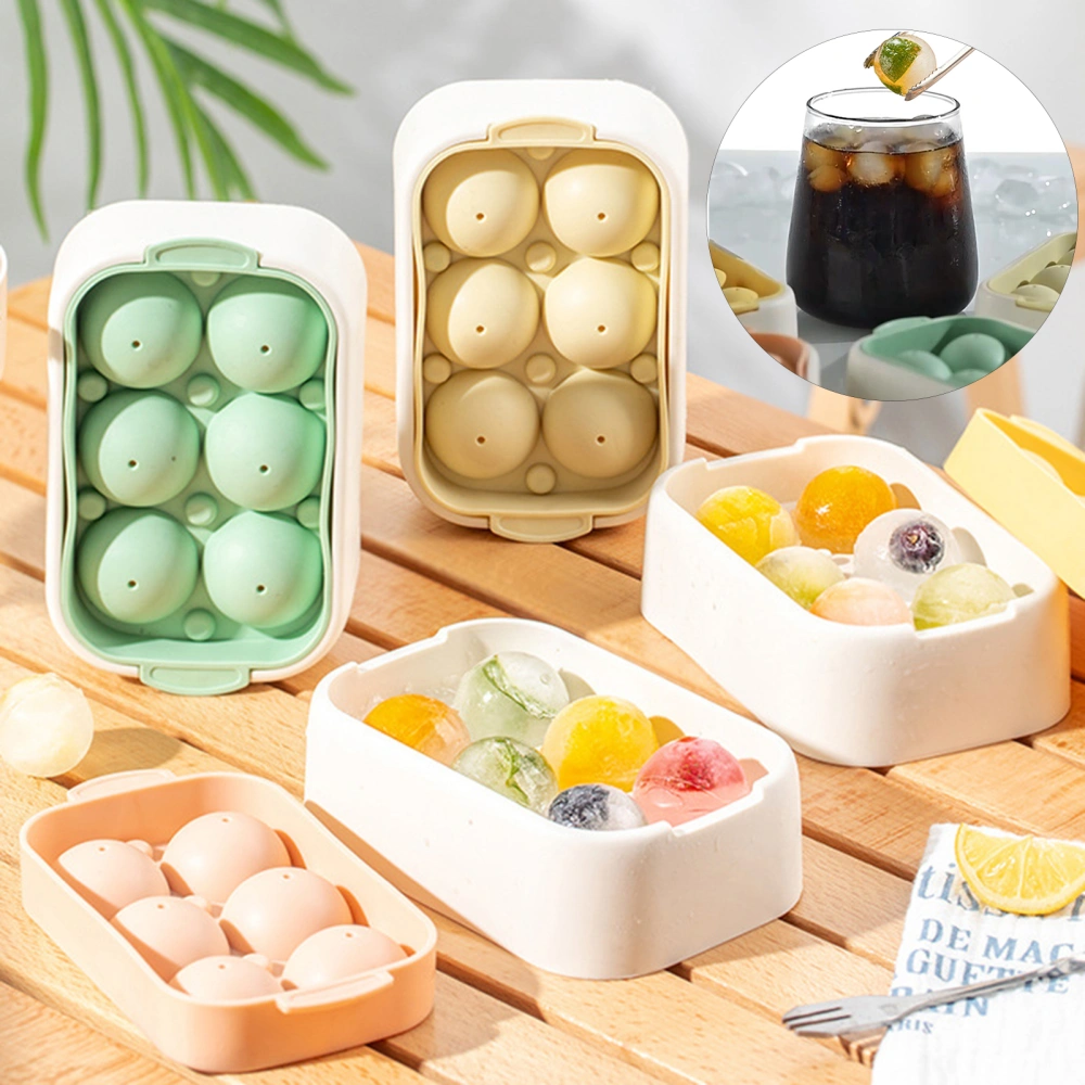 Ice Cube Mold Easily Demold Full Ball with Lid 6 Grids Storage Bin Ice Cube Maker Tray Coffee Shop Supply