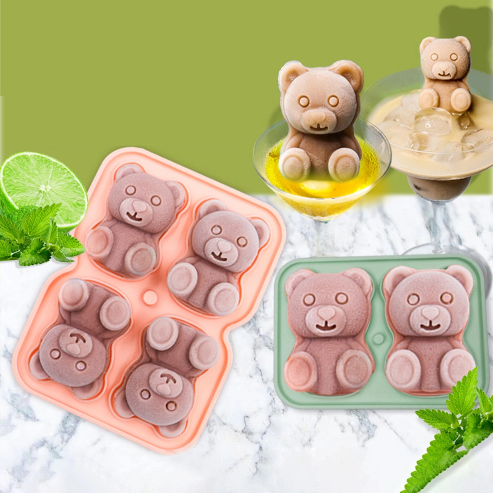 Ice Cube Tray Bear Shape Easy Demoulding with Funnel Lid 2/4 Grid All-Purpose Ice Cube Dessert Making Molds Kitchen Accessories