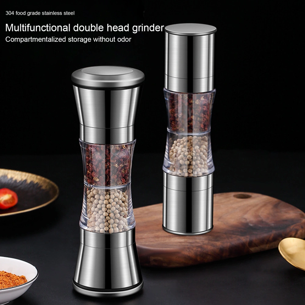 Pepper Grinder Visible Design Food Grade Double-Head Adjustable Easy to Clean Stainless-steel Handheld Manual Pepper Salt Seasoning Grinder Kitchen Supplies