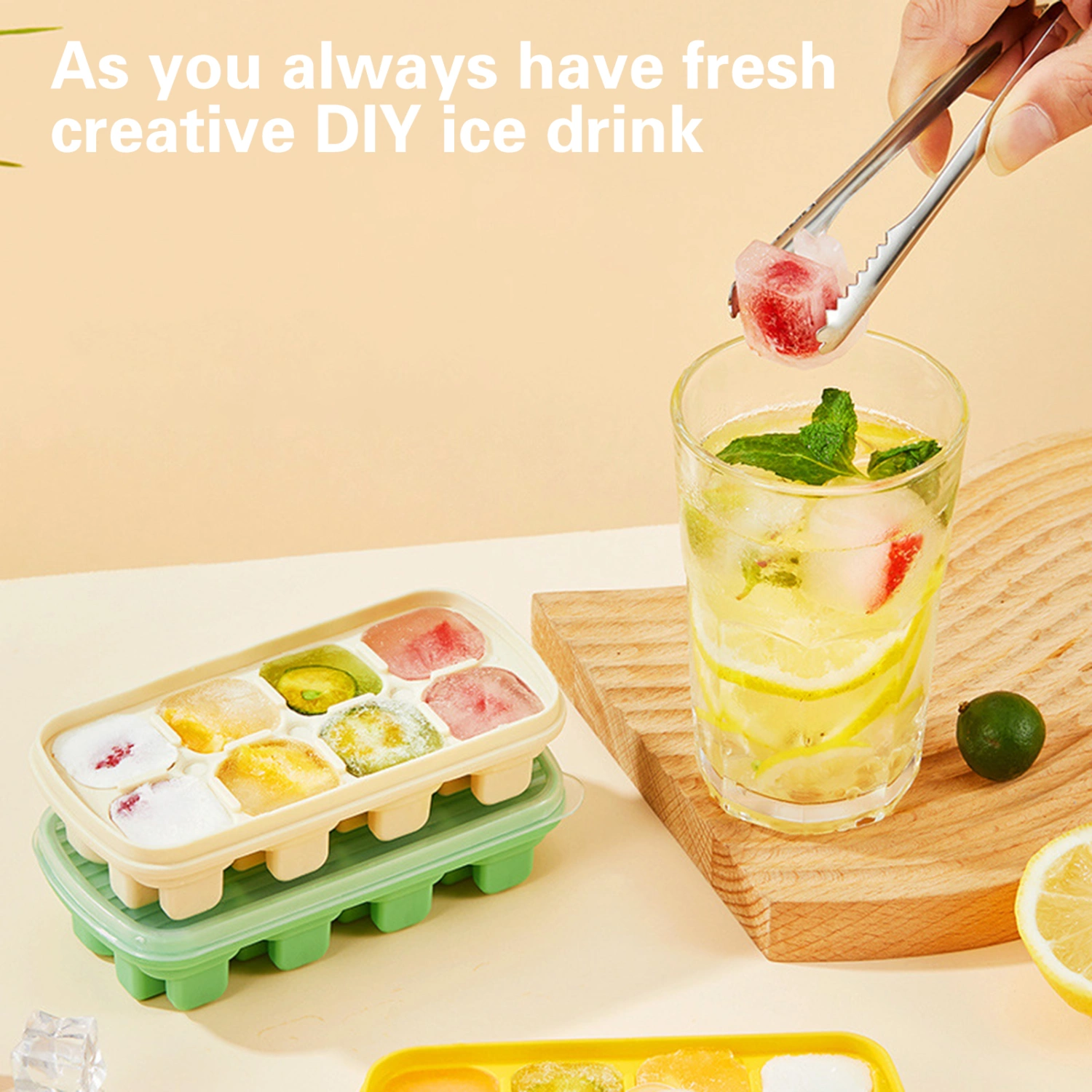 Ice Cube Mold Easy to Demould Bear Shape Square Mini Press Release DIY TPE Ice Tray Mold with Lid Summer Supply