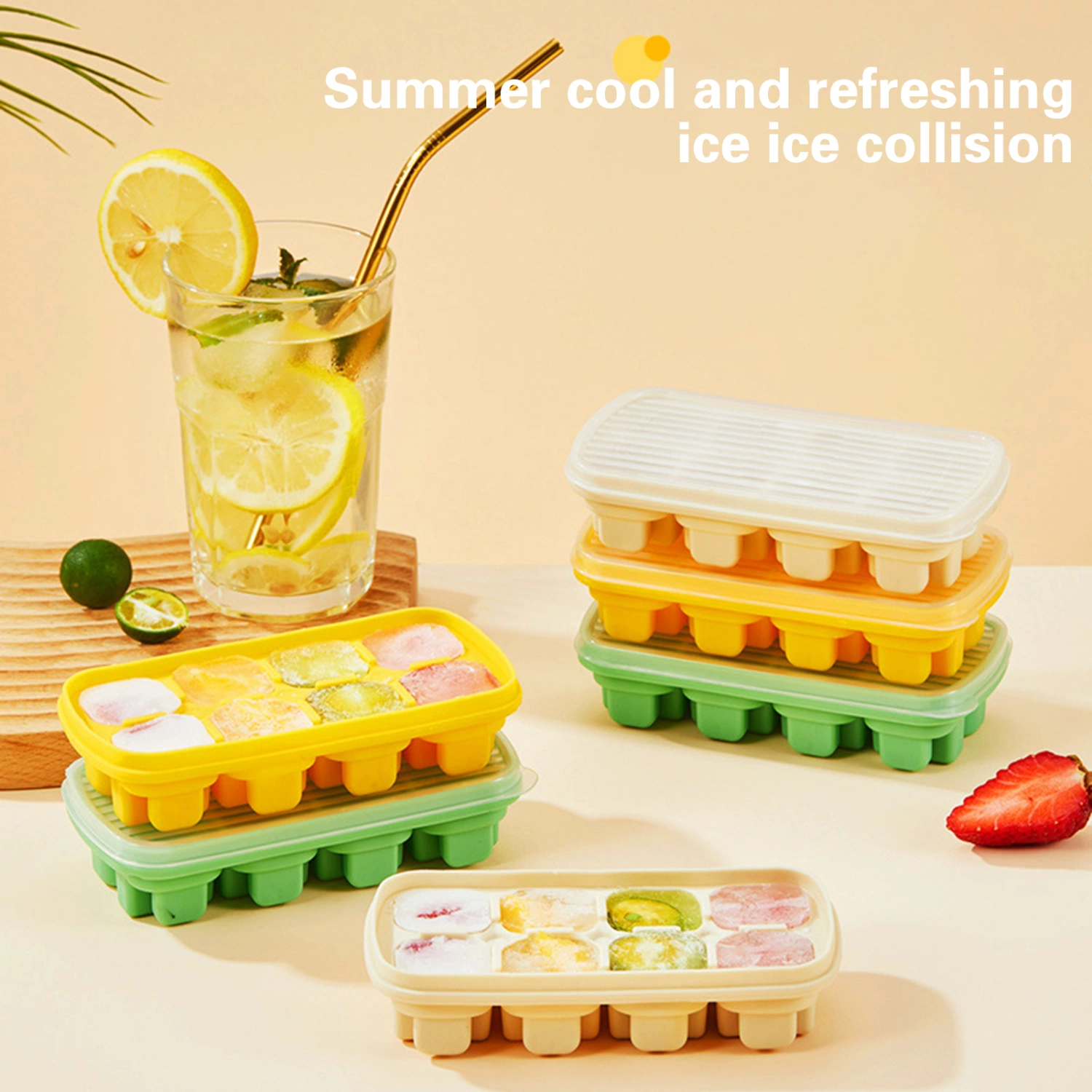 Ice Cube Mold Easy to Demould Bear Shape Square Mini Press Release DIY TPE Ice Tray Mold with Lid Summer Supply