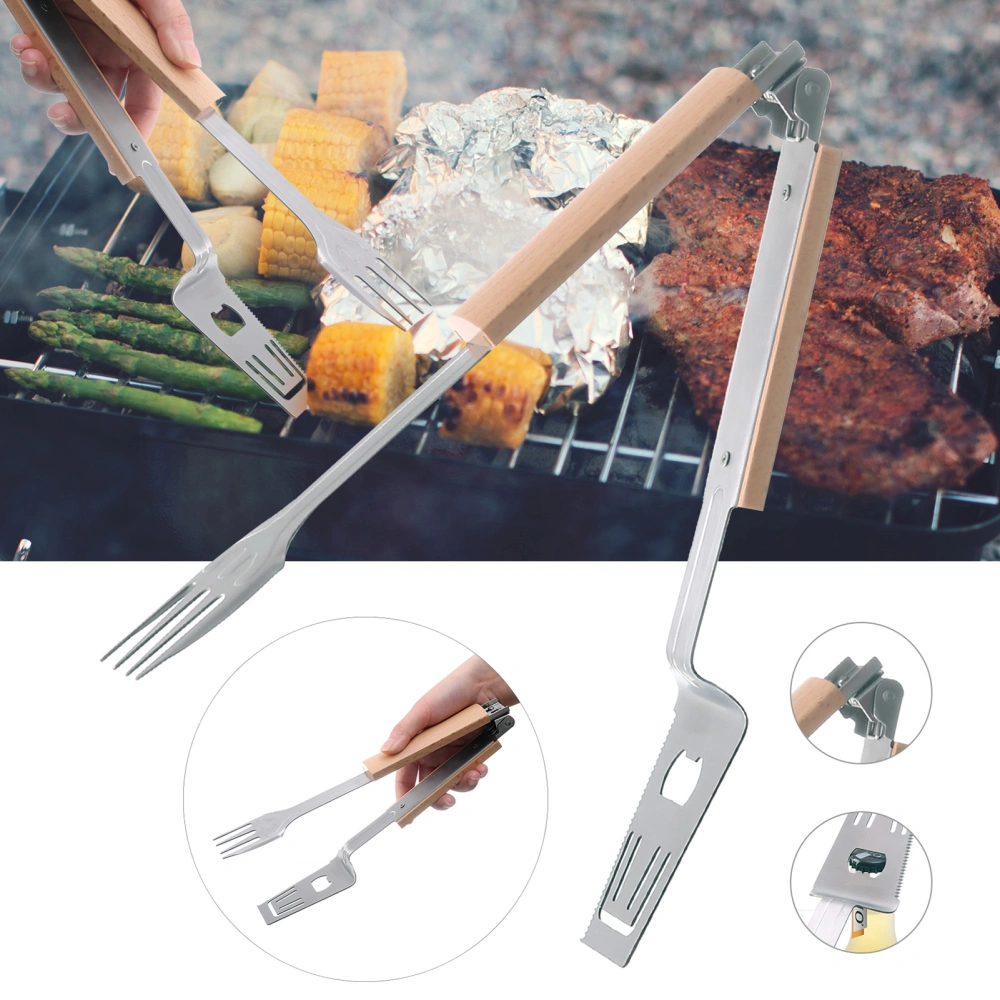 Steak Clip Food Grade Detachable Comfortable Grip Stainless Steel All-in-1 Food Tong Barbecue Fork Cooking Tool Kitchen Gadget