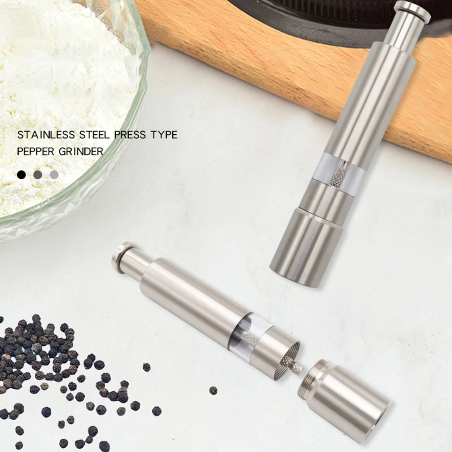Spices Mill External Spring Easy to Use Labor-Saving Adjustable Multi-purpose Grinding Kitchen Tool Stainless Steel Sea Salt Spices Mill Restaurants Accessory