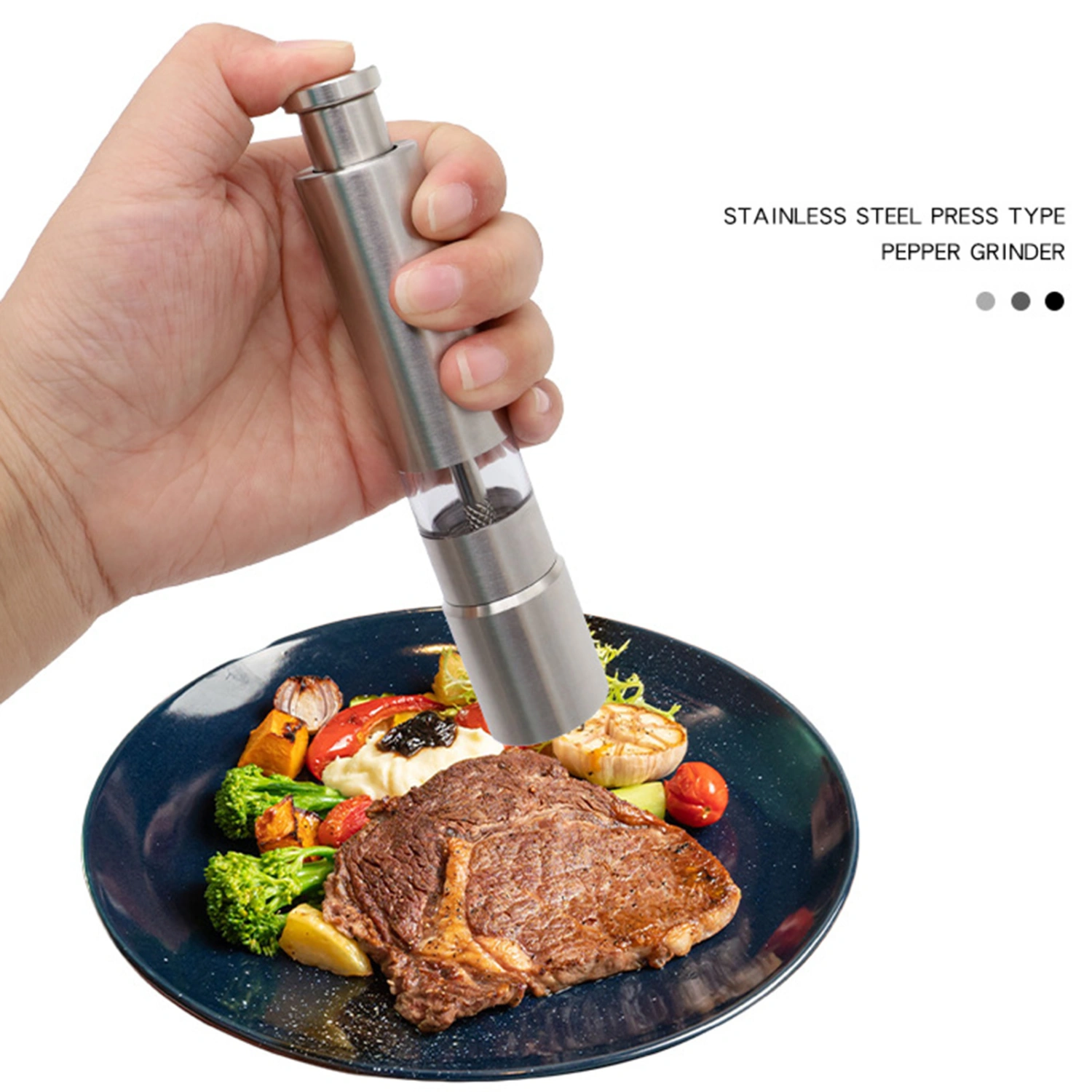 Spices Mill External Spring Easy to Use Labor-Saving Adjustable Multi-purpose Grinding Kitchen Tool Stainless Steel Sea Salt Spices Mill Restaurants Accessory