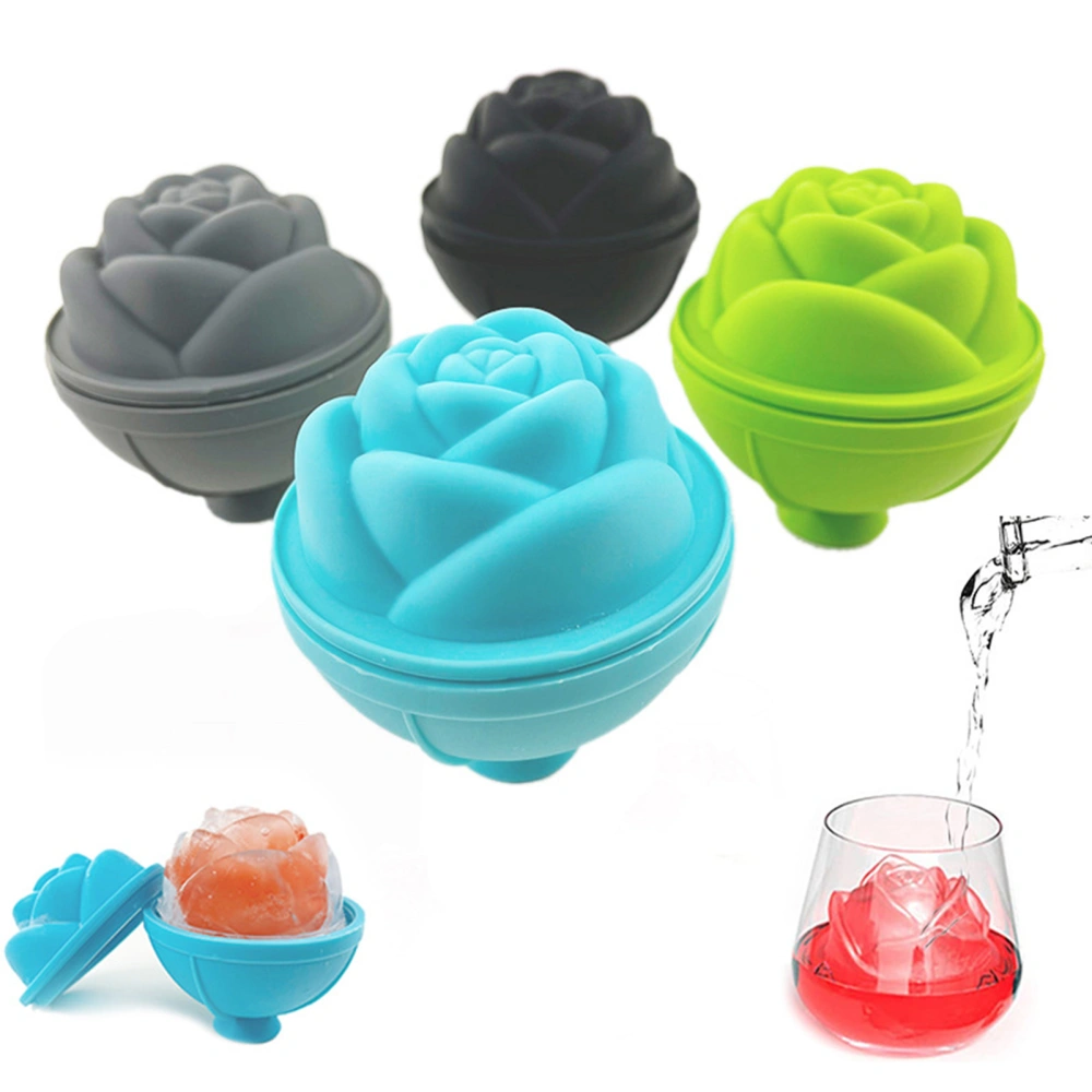 Ice Making Mold Rose Shape Easy Demoulding Non-Stick Silicone with Funnel Lid Whisky Cocktail Bartender DIY Ice Cube Mold Kitchen Supplies