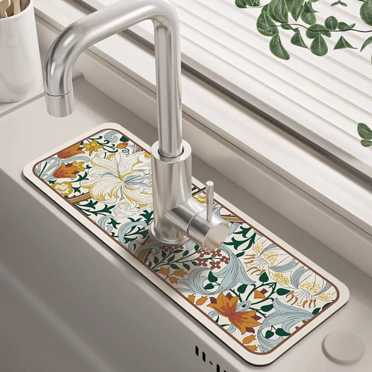Faucet Draining Mat Wear-resistant Water Absorption Flower Pattern Faucet Splash Mat Household Supplies