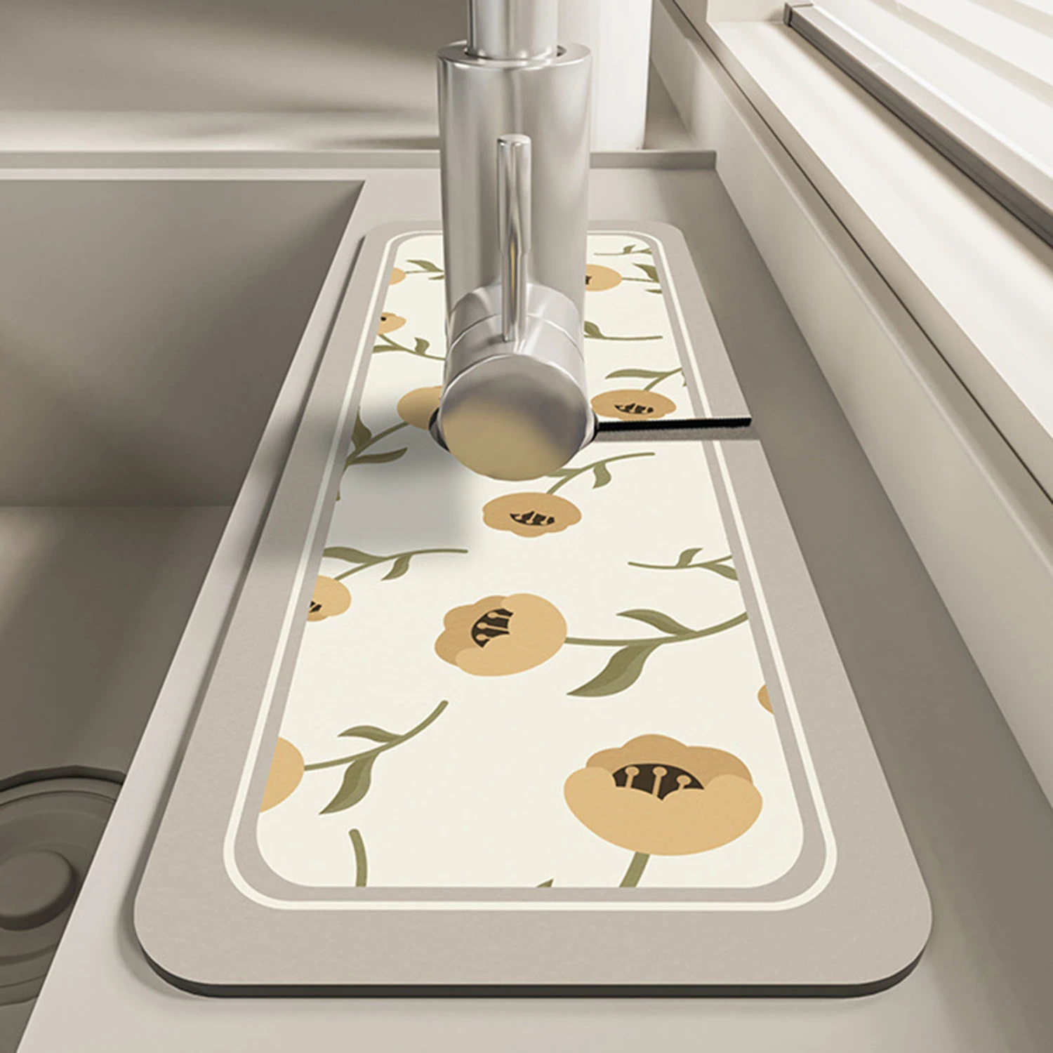 Faucet Draining Mat Wear-resistant Water Absorption Flower Pattern Faucet Splash Mat Household Supplies