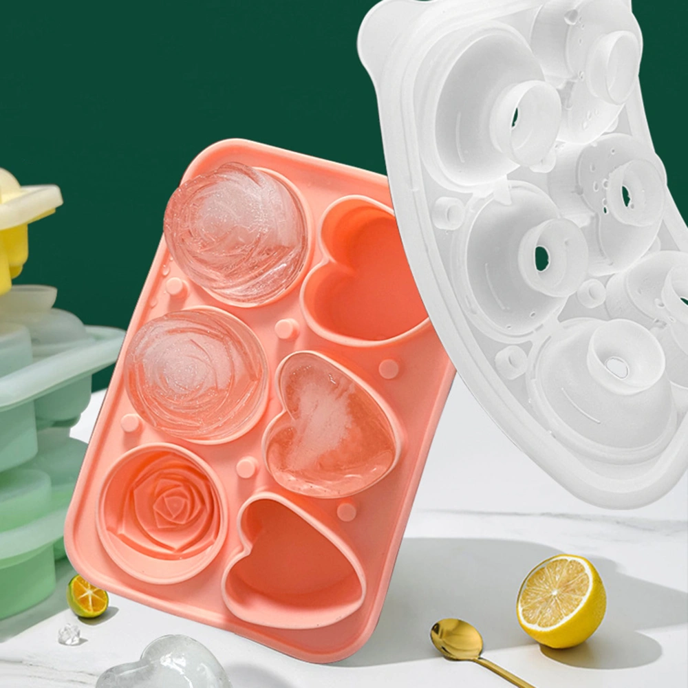 Ice Cube Tray Food Grade High Toughness Creative Shape Heat-Resistant Easy Demoulding Non-Stick Rose Flower Heart Shaped Dessert Mold Ice Cube Maker Party Supplies