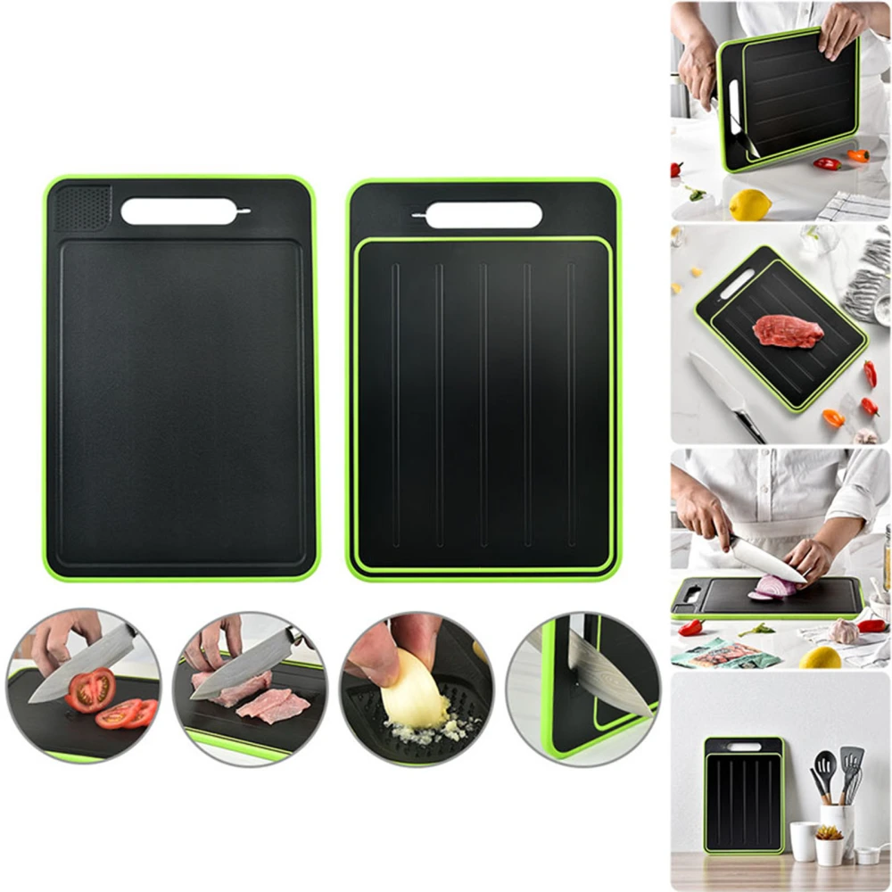 Cutting Board Double Sided Rounded Edge Heat-Resistant Food Grade with Sharpener Multipurpose Aluminum Quick Thaw Food Chopping Board Grinder Kitchen Supplies