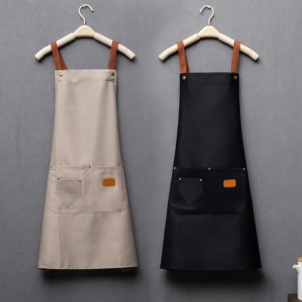 Apron Comfortable Breathable Waterproof Oilproof Wear-resistant Dirt-resistant with 2 Pockets Men Women Household Kitchen Apron Kitchen Supplies