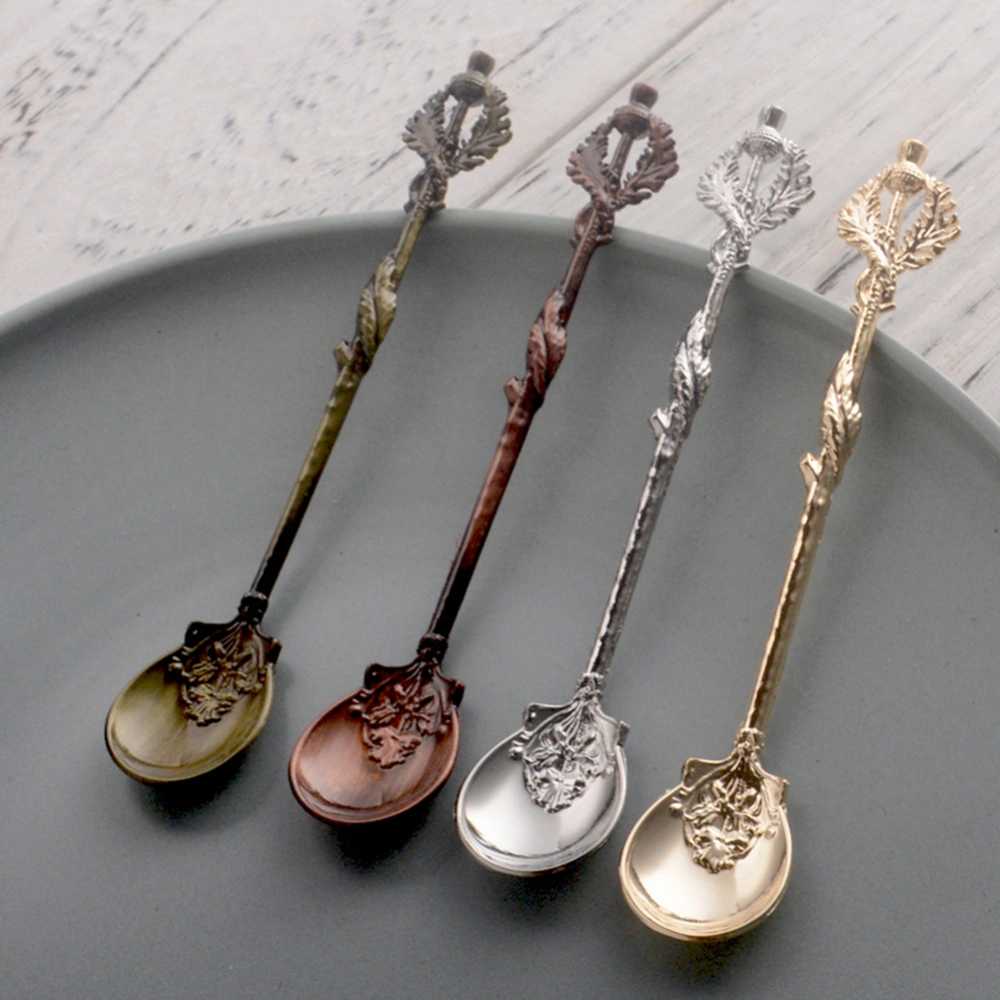 Vintage Flower Leaf Carving Kitchen Tea Coffee Dessert Spoon Table Decor Cutlery