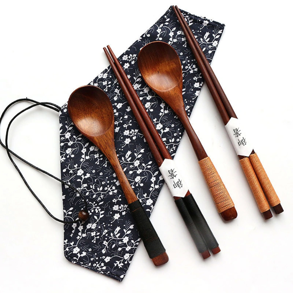 Japanese Vintage Travel Portable Wooden Chopsticks Spoon Tableware Set Xmas Gift