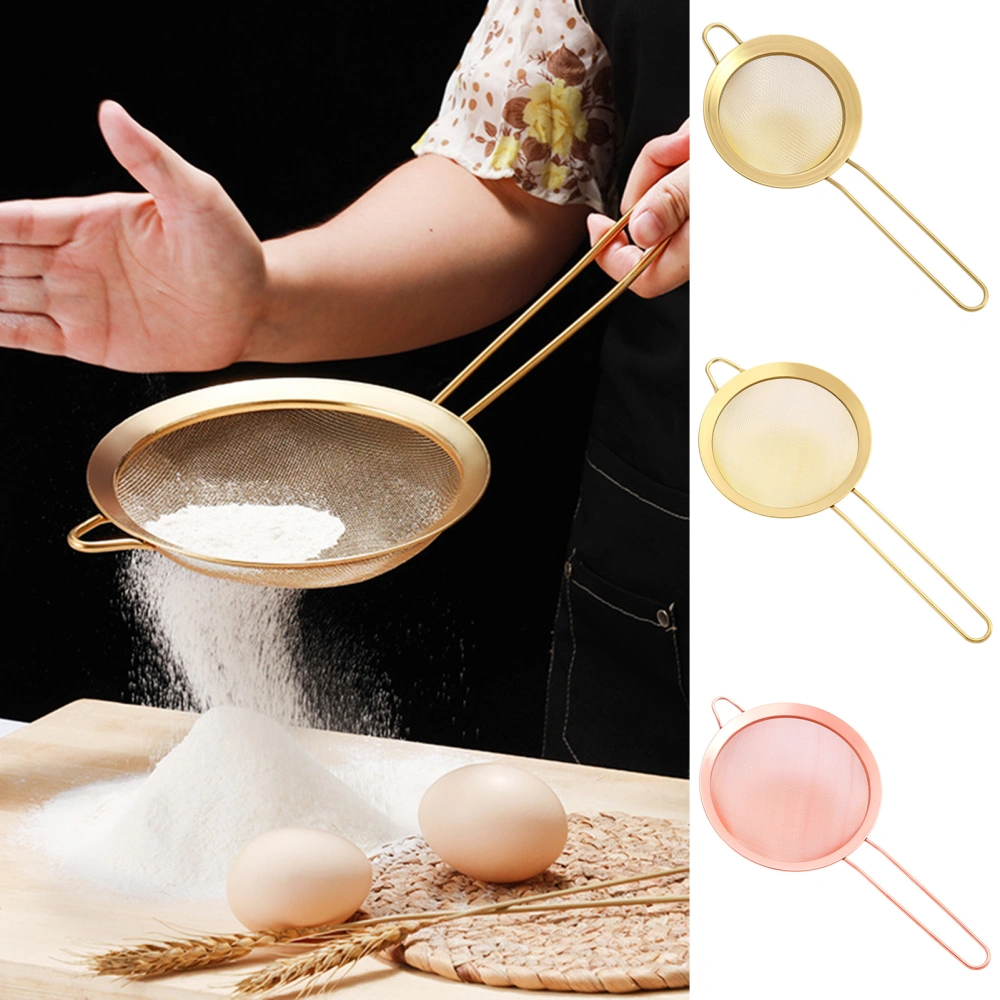 Flour Sifter Fine Mesh Hanging Ear Design Uniform Hole Stainless Steel Kitchen Dining Room Handheld Manual Oil Juice Strainer Daily Use