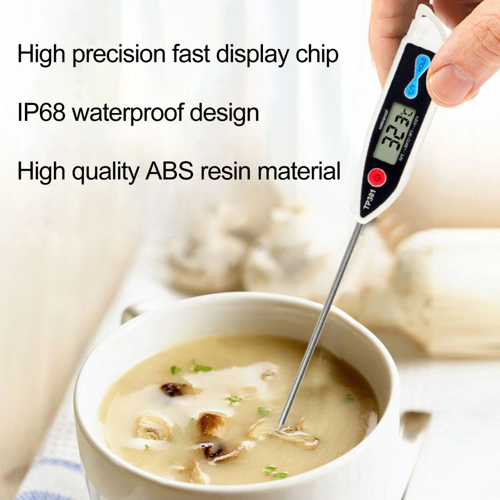 Grill Thermometer Waterproof Accurate Food Grade Probe Type 0.1 Degree Celsius Resolution Quick-measuring Stainless Steel Meat Pastry Fried Food Thermometer Household Supplies