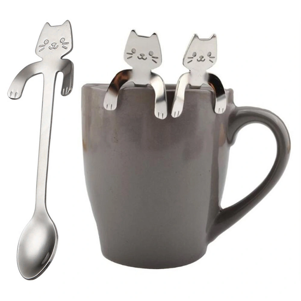 Cartoon Cat Long Handle Soup Stainless Steel Dessert Cake Coffee Spoon Cutlery