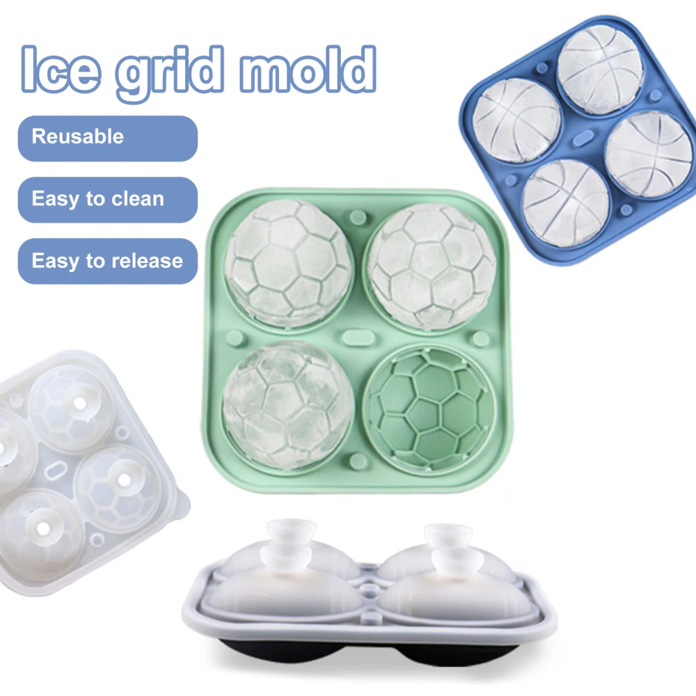 Ice Ball Mold Non-stick Reusable Easy to Clean Silicone 4 Grids Basketball Shape Quick Cooling Whiskey Ice Maker for Party