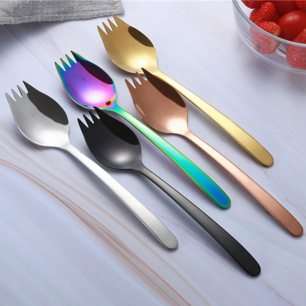 Noodles Fork 2 in 1 Non-stick Stainless Steel No Rough Edges Portable Salad Spork for Home