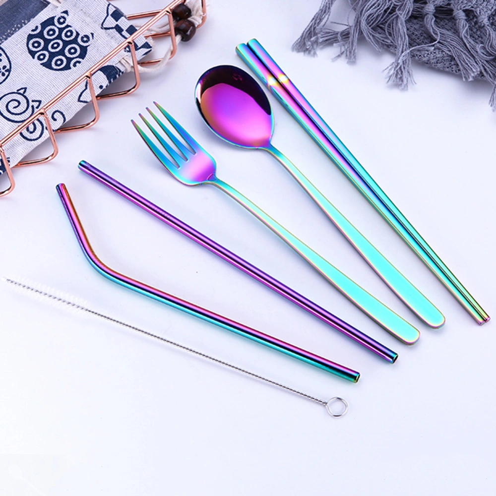 3/5Pcs Portable Recyclable Tableware Kit Chopsticks Spoon Straws Fork Cutlery