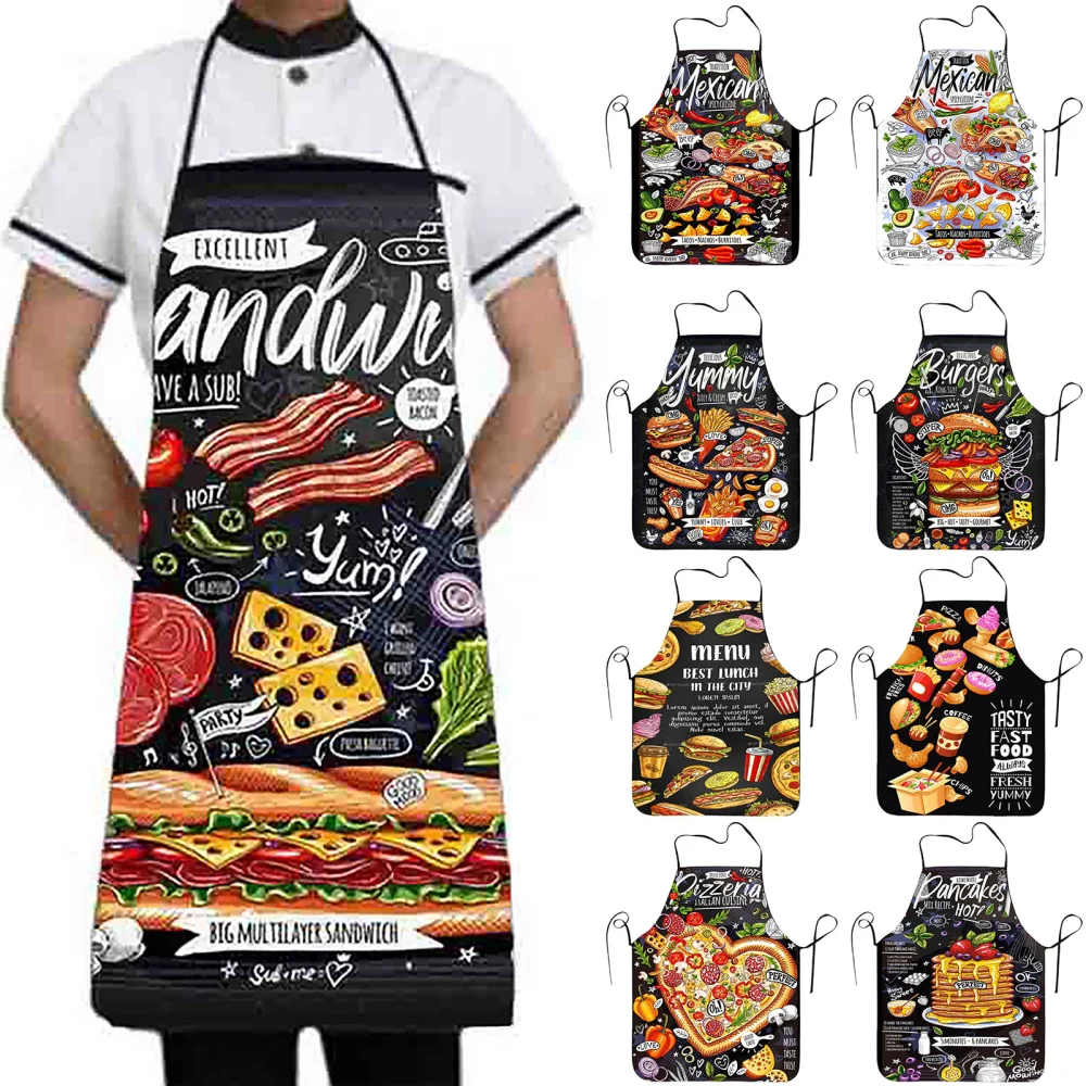 Cooking Apron Sleeveless Comfortable Wearing Clear And Real Image Reusable Anti-stain Waterproof Polyester Pizza Pattern Kitchen Apron Home Supplies