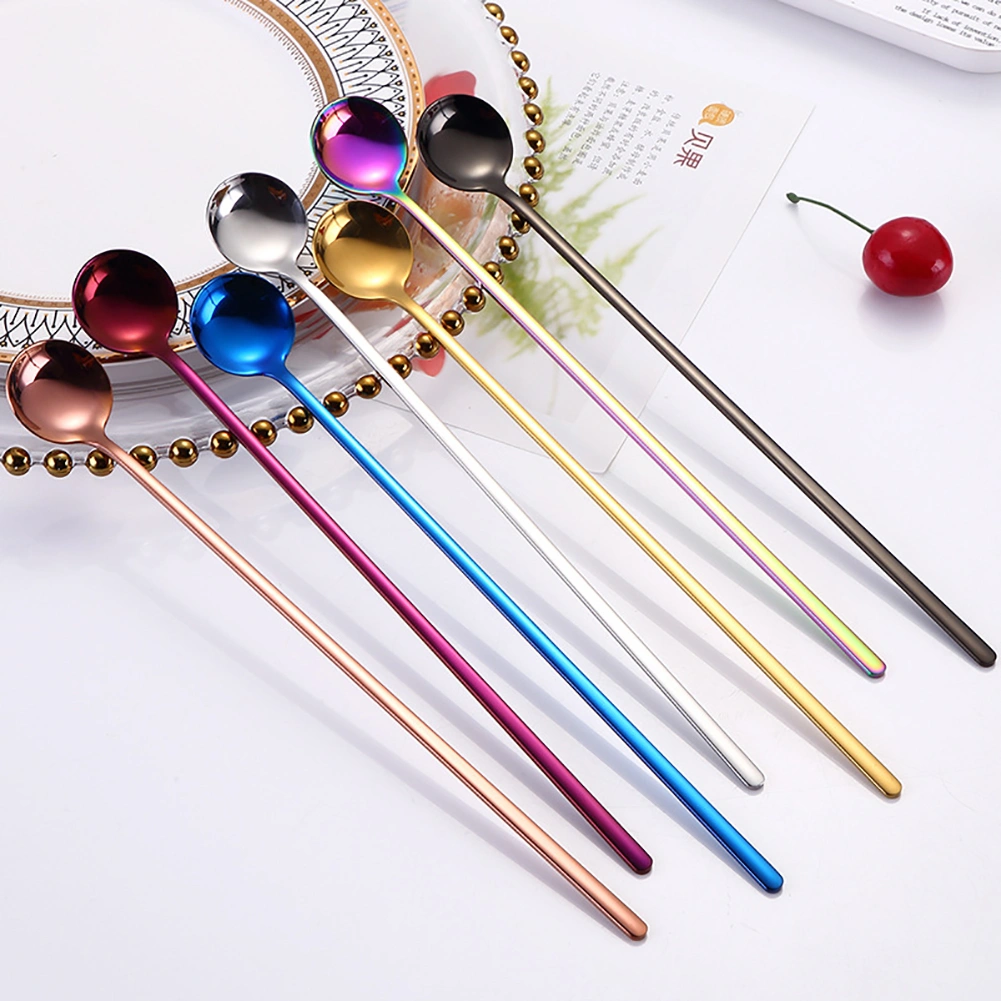 Portable Long Handle Stainless Steel Ice Cream Tea Coffee Mixing Stirring Spoon