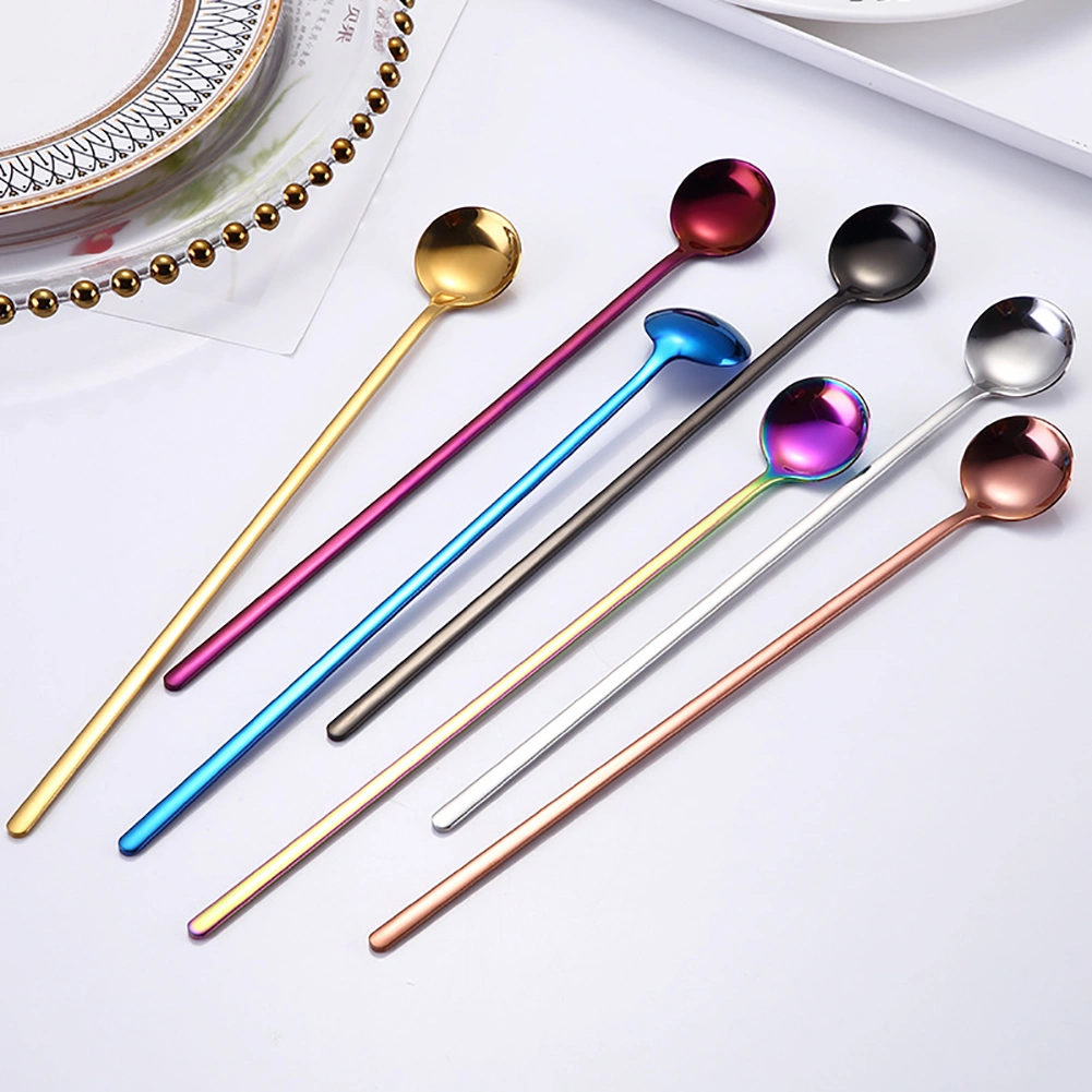 Portable Long Handle Stainless Steel Ice Cream Tea Coffee Mixing Stirring Spoon