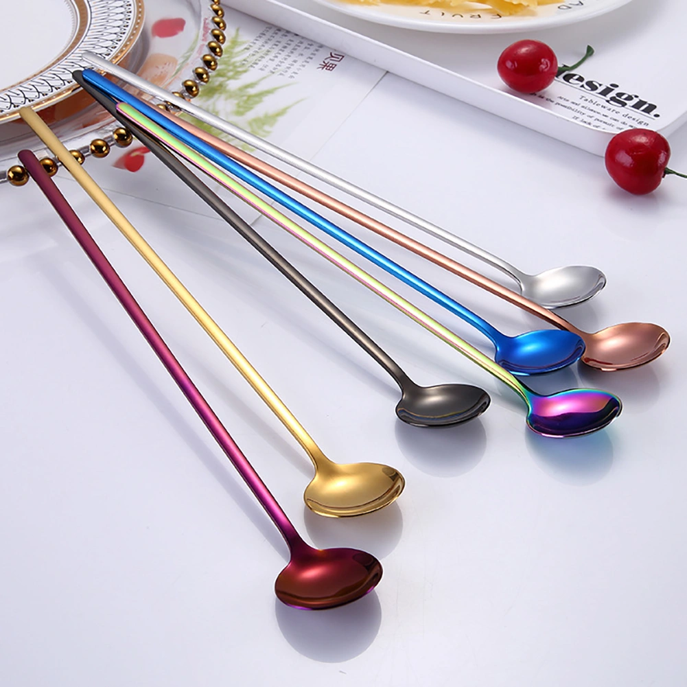 Portable Long Handle Stainless Steel Ice Cream Tea Coffee Mixing Stirring Spoon