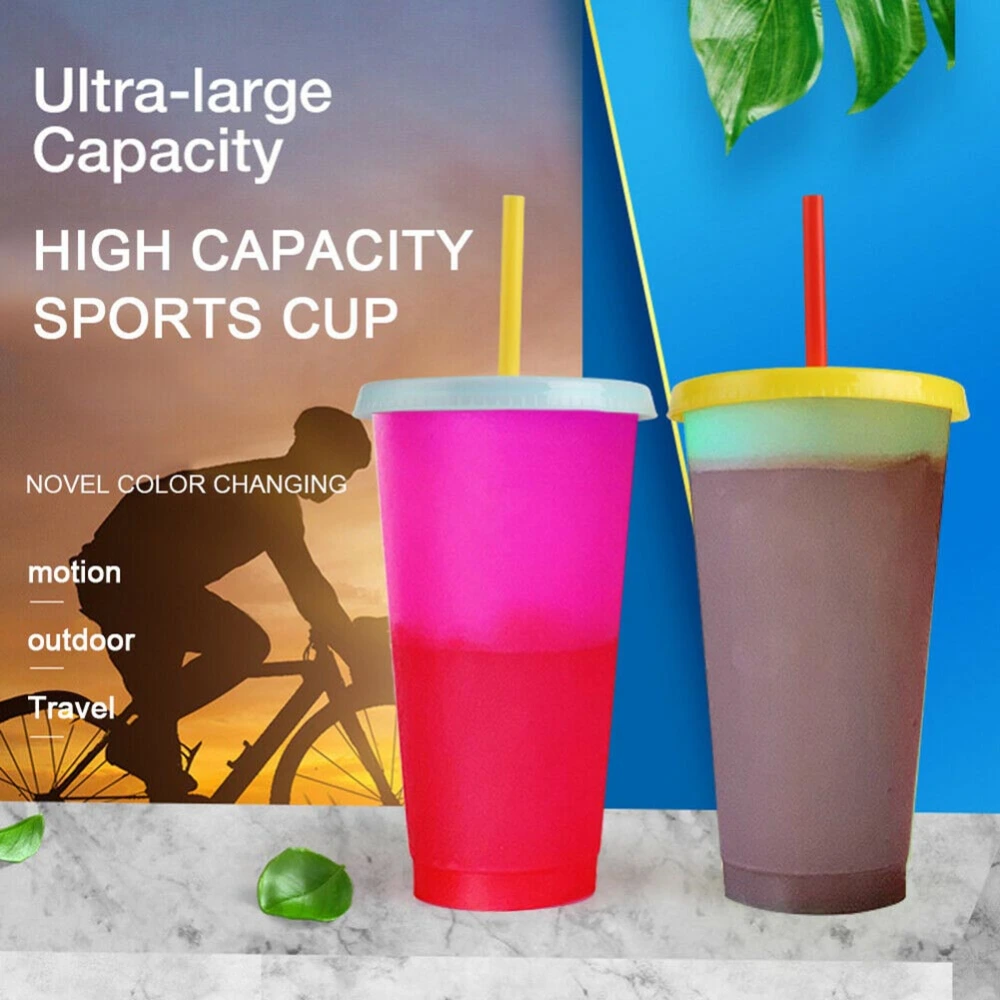 5Pcs/Set Reusable PP Temperature Sensitive Color Changing Cup Bottle with Straw