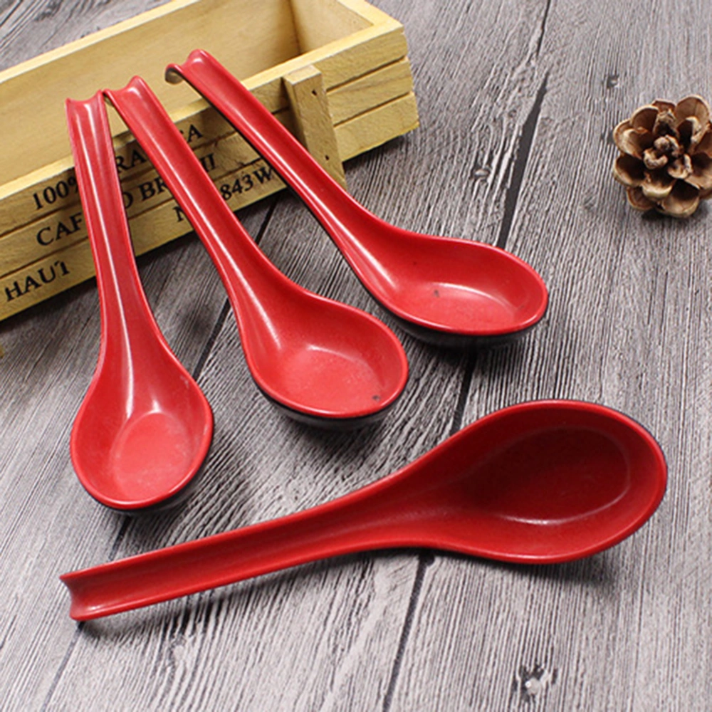 5Pcs Dual Color Long Handled Plastic Soup Rice Spoons Home Kitchen Utensils