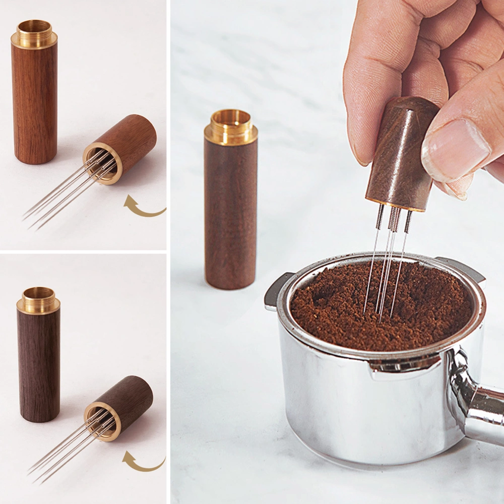 Pine Powder Needle Base Design 8-needle Natural And Solid Easy Storage Different Textures Uniform Distribution Wood Espresso Tamper Coffee Powder Distributor Coffee Utensil