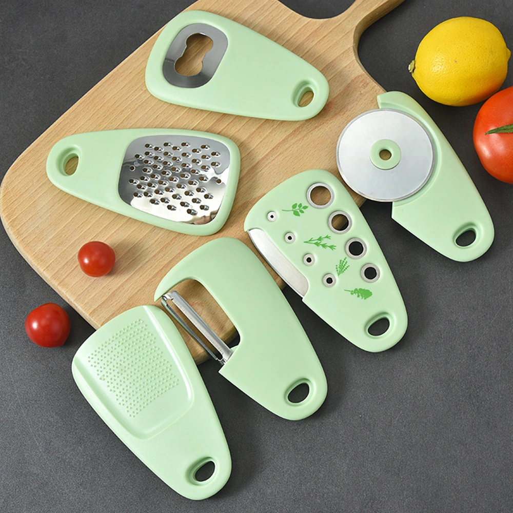 6Pcs/Set Kitchen Grater Convenient Cleaning Easy to Use Reused Anti-rust High Hardness Peeling Stainless Steel Pizza Cutter Bottle Opener Kit Kitchen Accessories