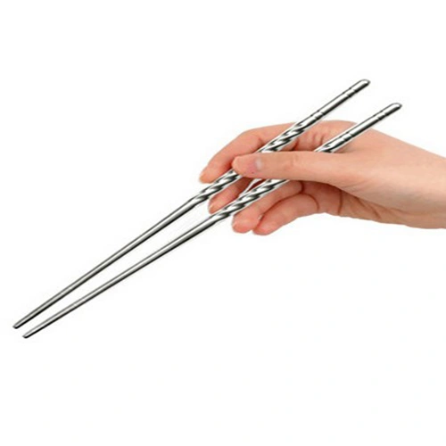 1 Pair Chinese Stylish Non-slip Design Chop Sticks Stainless Steel Chopstick