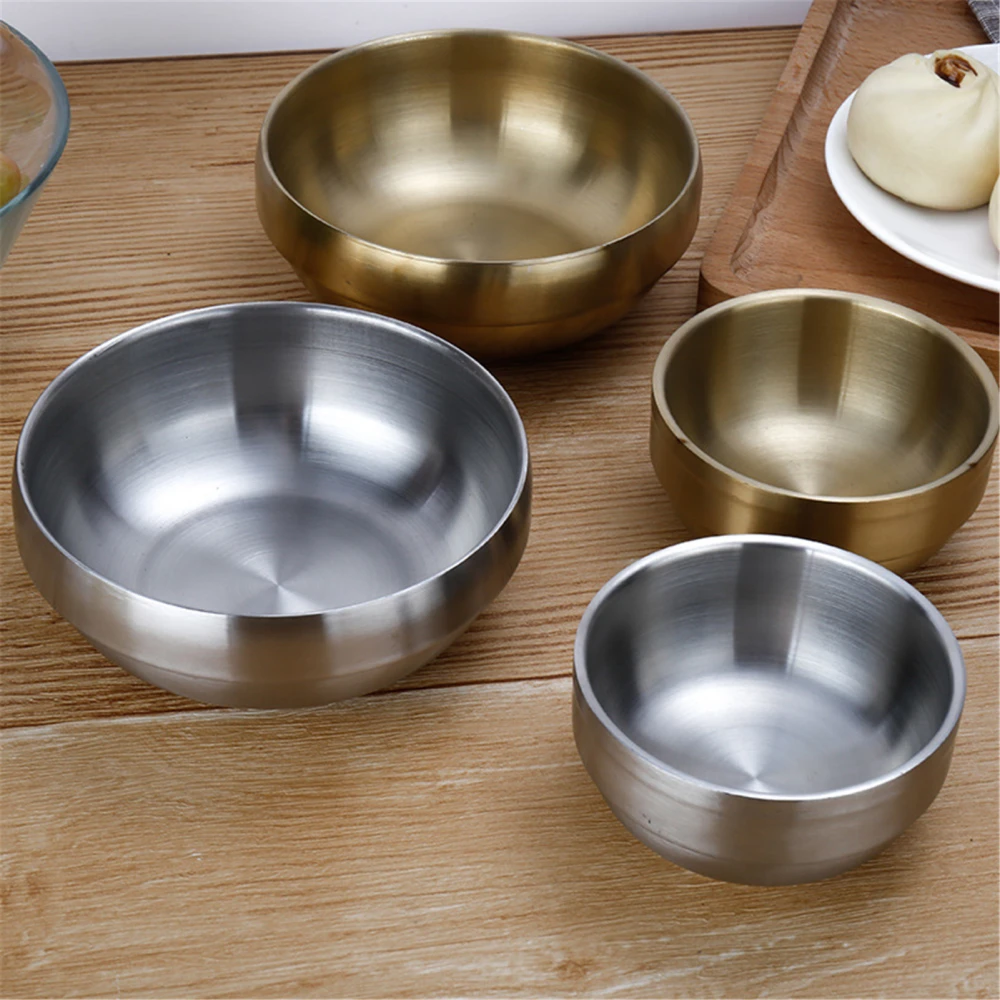 Stainless Steel Heat Insulated Round Rice Soup Bowl Kitchen Dining Tableware