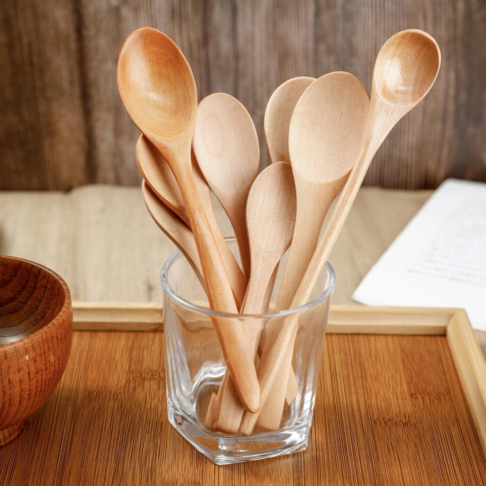 5Pcs Rice Spoon Stain-free Practical Wooden Multi-function Soup Spoon for Home