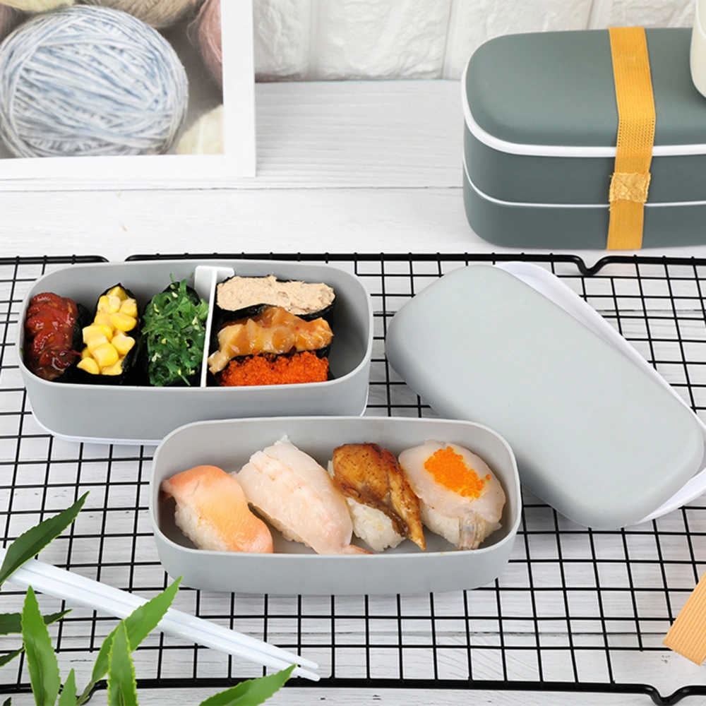 2 Layers Microwave Oven Food Storage Container Student Lunch Box with Chopsticks