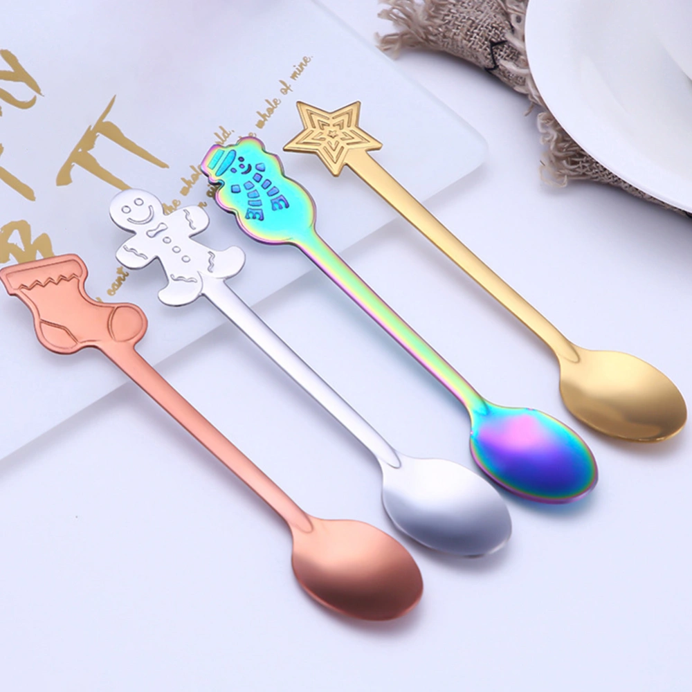 4Pcs Christmas Stainless Steel Coffee Tea Mixing Spoons Dessert Snacks Tableware