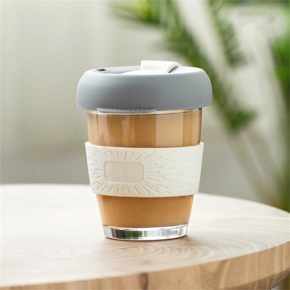 350ML Water Cup Direct Drinking Thicken Glass Coffee Cup with Anti-scald Cup Holder for Home