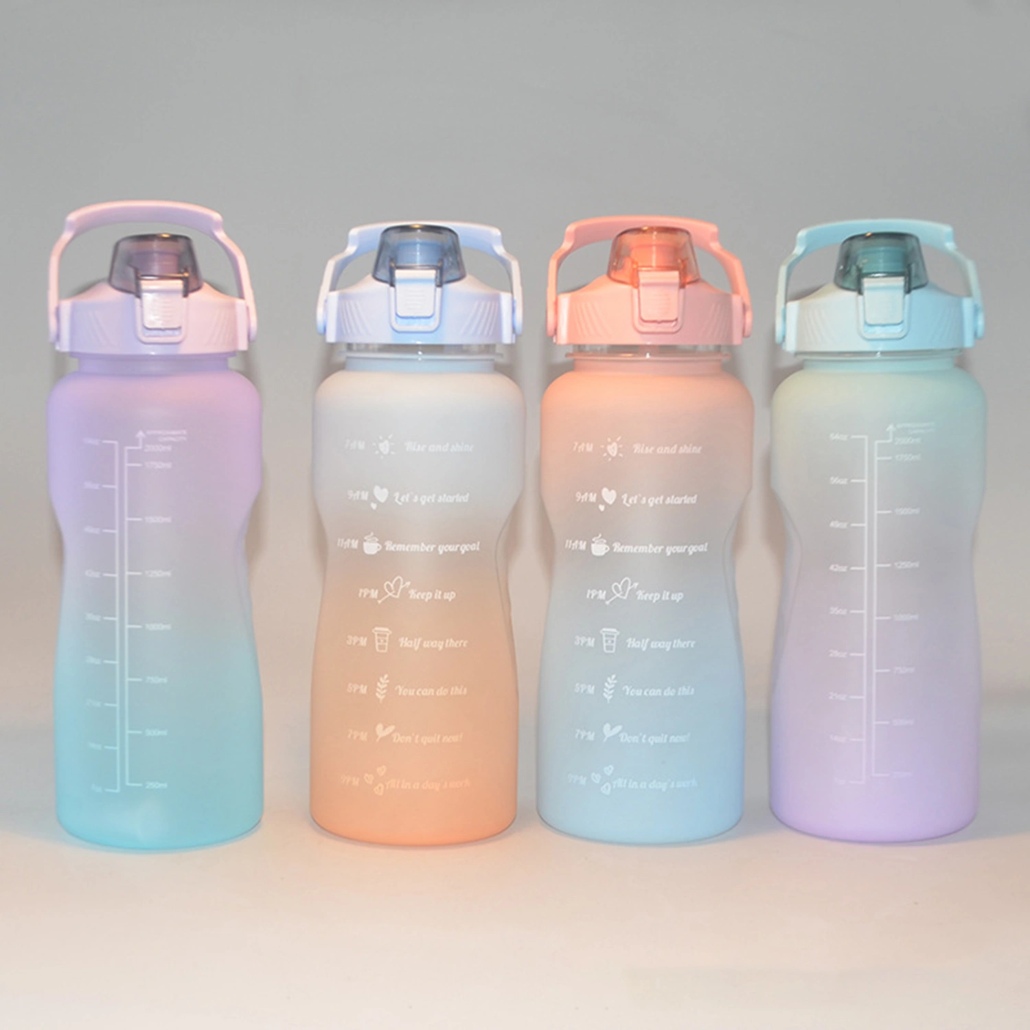 2000ml Water Bottle Scale Marker Leakproof Plastic Gradient Colours Drink Jug for Office