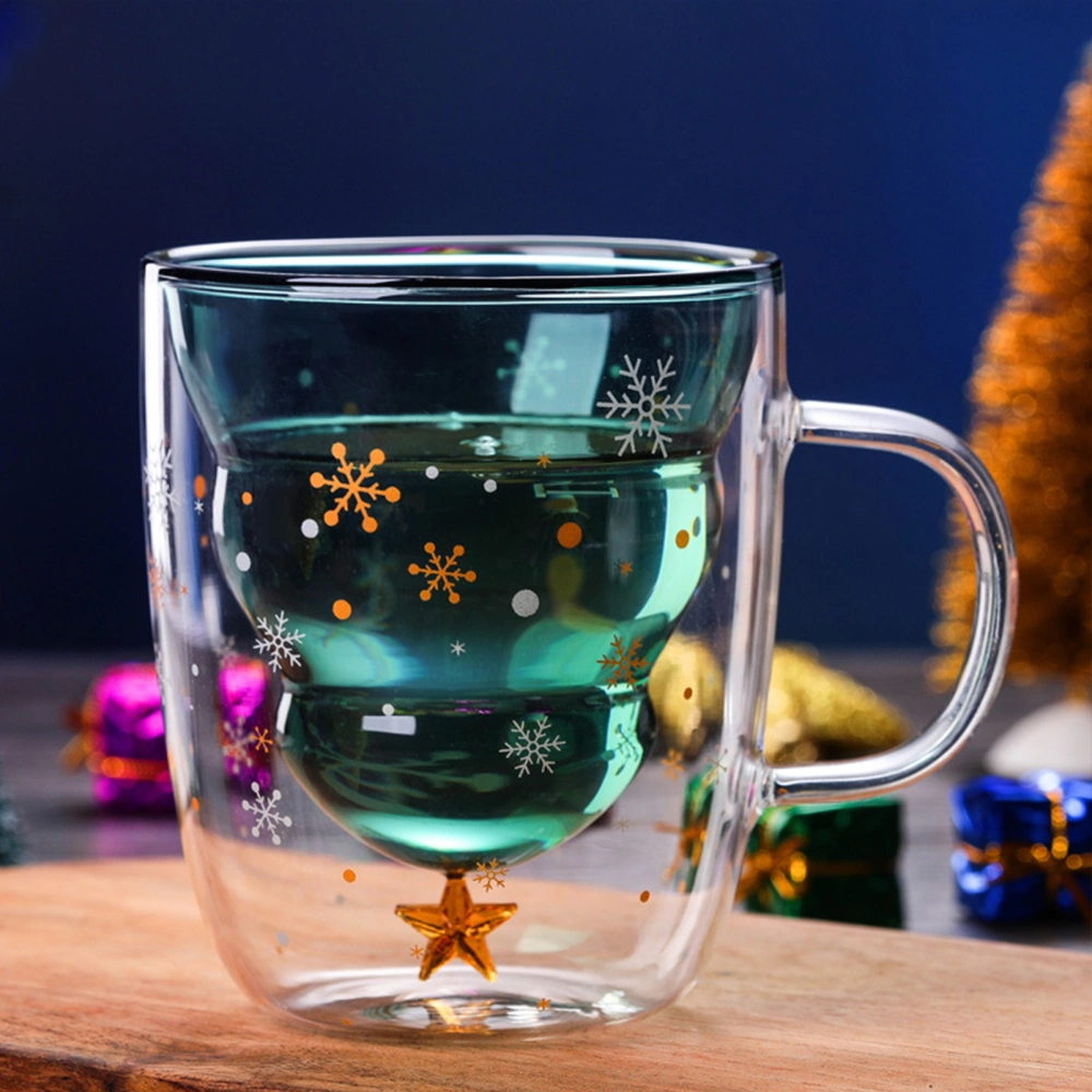 250ML Glass Cup Double Layer Xmas Tree Shape High Borosilicate Glass Heat-resistant Coffee Mug Kitchen Tools